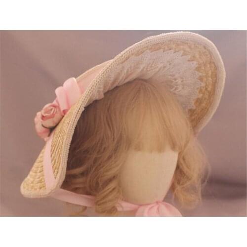 Sweet Lolita Straw Hat Mori Girl Kawaii Lace Bow Sunhat Cosplay Womens Tea Party Cap Beach hat B1326