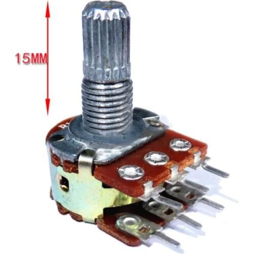 5pcs WH148 B1K B2K B5K B10K B20K B50K B100K B500K 6Pin 15mm Shaft Amplifier Dual Stereo Potentiometer 1K 2K 5K 10K 50K 100K 500K