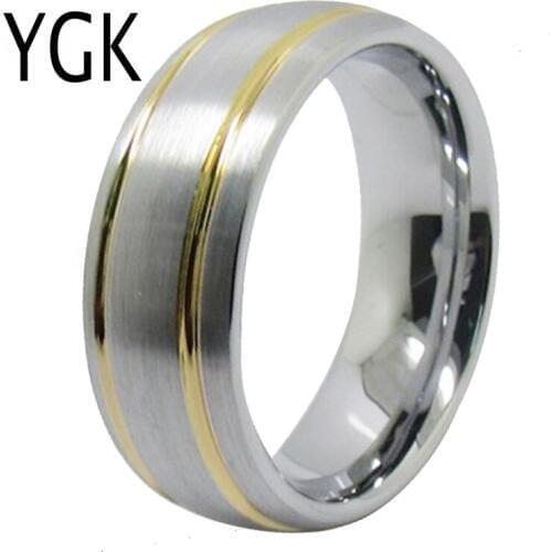 YGK Wedding Jewelry Lovers Ring Matte Silver Dome Golden Grooves Tungsten Ring Bridegroom Wedding Engagement Anniversary Ring