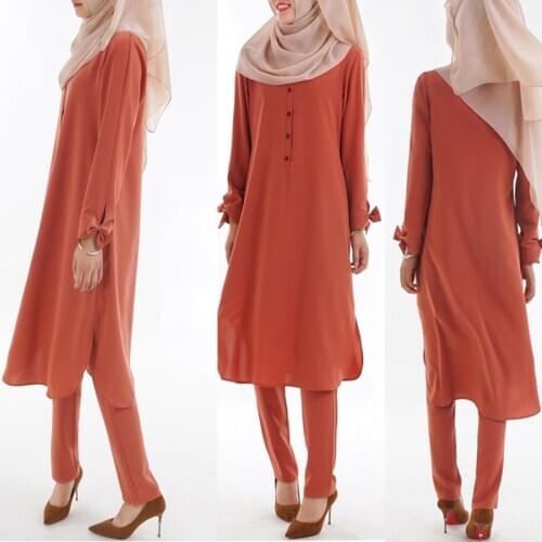 Women Abaya Muslim Sets Turkey Robe Dubai Arab Gown Casual Prayer Clothing Middle East Outfiits Islamic Shirt Dress+Pants Suits