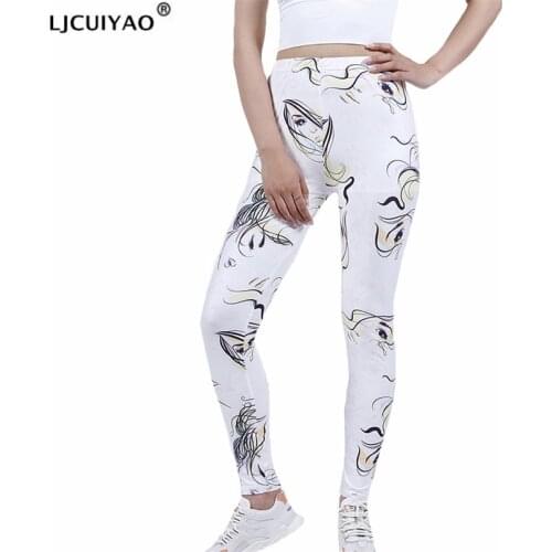 LJCUIYAO Women Leggings Casual High Waist Push Up Ankle Length Workout Jeggings Patchwork Fitness White Eyes Face Print Bottom
