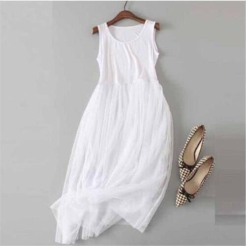 Summer Casual Sweet Floral Embroidery Dress Womens Sleeveless Sweet Soft Modal Lace Layer Black White Mori Girl Tank Dress