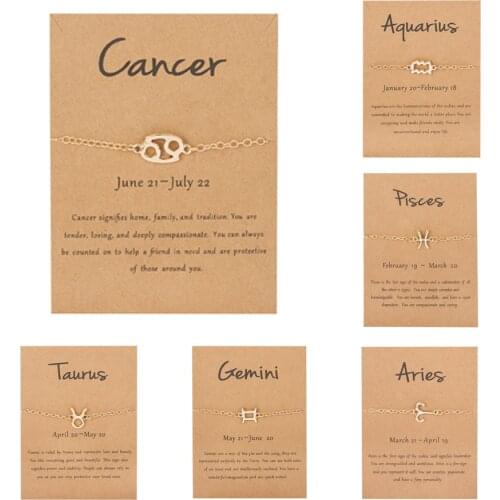 Star Zodiac Sign 12 Constellation Charm Bracelet Aries Cancer Leo Scorpio Wish Card Women Birthday Bracelet Party Jewelry Gifts