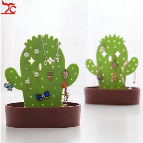 2PCS Creative Cactus Shaped Necklace Bracelet Earrings Storage Organizer Jewelry Display Stand Rack Box House Ornaments Craft