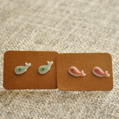 12 Pairs/Lot Stud Earrings For Women Cartoon Animal Ceramic Dolphin Pink Blue Green Earring Ear Accessories Fashion Jewelry