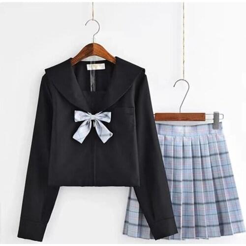 2019 Dark Demon New British JK Sets Sailor Suit Japanese Korean Girls School Uniforms Sets Long Sleeve Costume School Girl Black