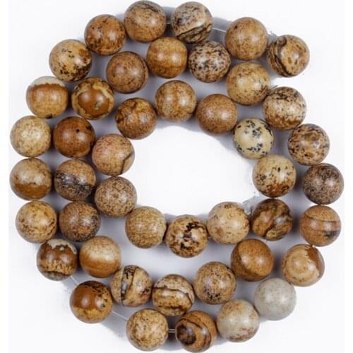 4/6/8/10/12mm Natural Picture Stone Beads Classic Brown Round Loose Beads for DIY Jewelry Making Bracelet Necklace Accessories