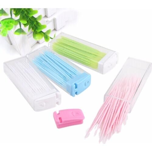 Double Head Dental Floss Interdental Toothpick Brush Dental Oral Care Toothpicks Floss Pick Brush Teeth Stick 50pcs/box