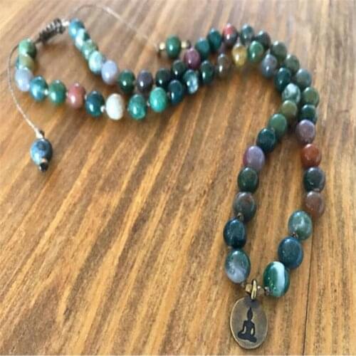8mm India agate Gemstone 108 Beads Mala Bracelet Healing DIY Bless MONK natural Meditation Wristband Chakas pray Ruyi Lucky