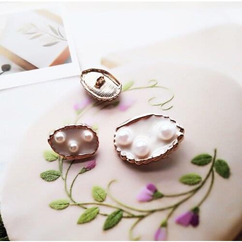 8pcs/lot One-Hole Shell Pearl Buttons Sewing-On Golden Buttons For Bags Skirt Coat Jacket Fashion Craft Diy Decoration Headwear