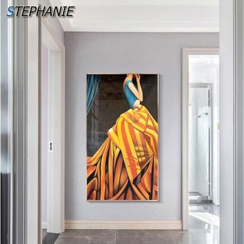 Abstract Sexy Naked Back Girl Canvas Painting Modern Yellow Bow Dress Poster Print for Living Room Fashion Cuadros Wall Pictures
