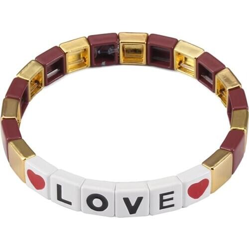 LOVE Initial Letter Bracelet for Couples Alphabet Tila Tile Bracelet Charm Gift Handmade Rainbow DIY Beaded Boho Stacking Bangle