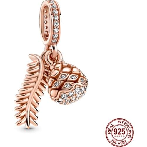 100% Real 925 Sterling Silver Rose Gold Bulb PendantFit Original 3mm Bracelet&BangleMaking Fashion DIY Jewelry For Women