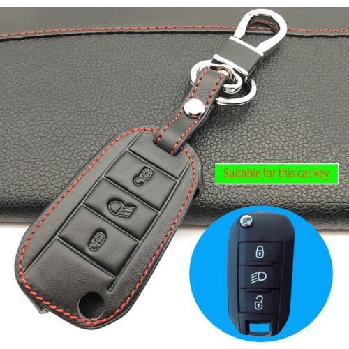 Keyless Remote Key Fob Genuine Leather Case Skin Cover Protector For Peugeot 3008 208 308 508 408 2008 RCZ 307 3 Button Folding