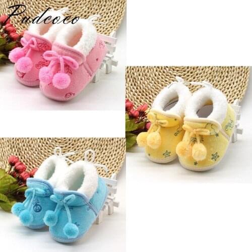 New Toddler Infant Baby Girls Winter Warm Plush Soft Sole Shoes For Cute Baby 0-18M Prewalker
