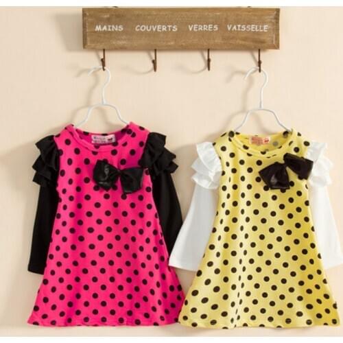 Long Sleeve Autumn Girls Fashion Dress Polka Dot Flying Sleeve Kids Dress For Girls