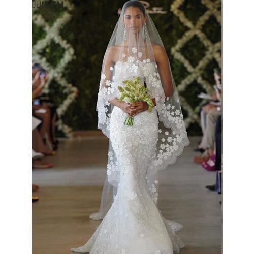 Romantic Bridal Veil White/Ivory 3M Cathedral Veil Long Wedding Veil Mantilla Wedding Accessories With Lace Beads Flowers