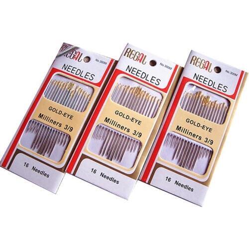 New Arrival 16PCS/Bag Tail Gold Plated Stainless Steel Hand Sewing Needles Paper Box Package Home DIY Sewing Combination Gift