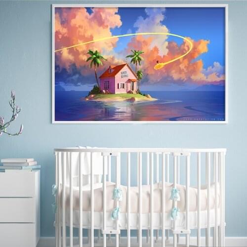 Dragon Ball Goku Kame House Oil Painting Art Poster Canvas Painting Kids Bedroom Decor Living Room Wall Decoration Cudros