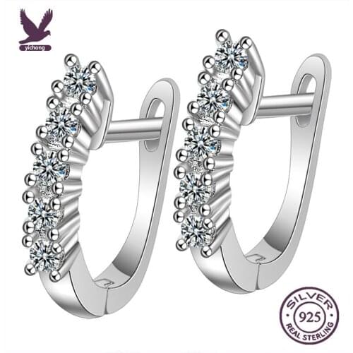 925 Sterling Silver Korean Fashion Semicircular Earrrings Buckle Simple Personality Rhinestone Classic Jewelry Female