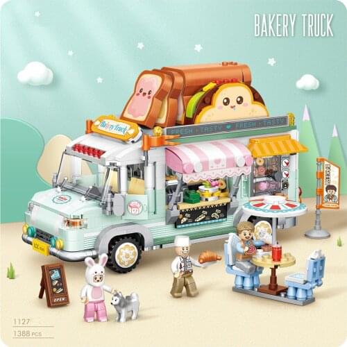 Creator 1:18 scale bakery van truck mini block assemble model figures building bricks toys collection for kids gifts