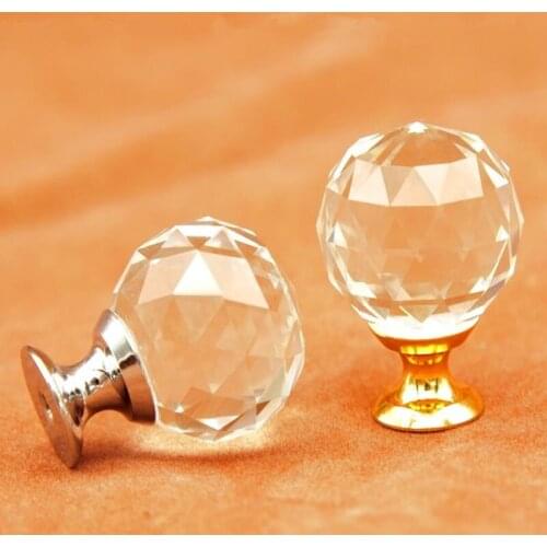 LCH 25mm 20mm 40mm CLEAR CRYSTAL CABINET KNOBS WITH ZINC CHROME Gold BASE Door Handle GLASS KNOBS FURNITURE PULLS