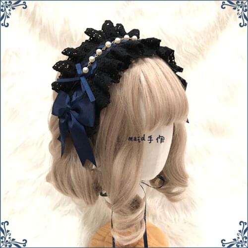 Sweet Handmade Headwear Hairband Hair Ribbon Gothic Hairpin Hairclip Lolita Simple Original Design Black x Blue