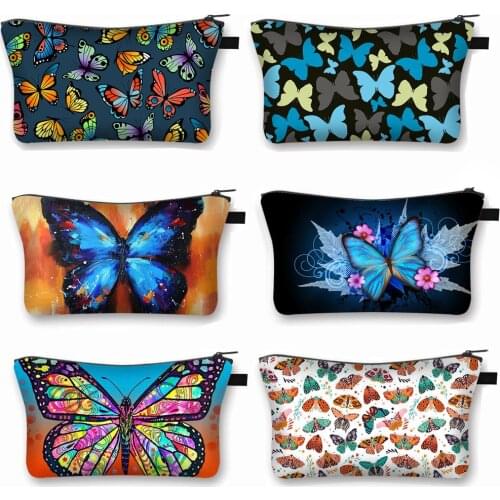 Cute Butterfly Cosmetic Case Women Toiletries Bag Ladies Makeup Bags Small Clutch Zipper Pouch Lipstick Organizers Cosmetic Bag