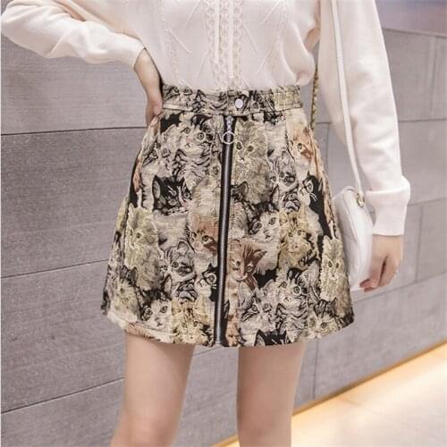 Fashion Animal Print Skirt Chic Females Harajuku Button A-line Mini Skirt Spring Casual Elegant High Waist Cartoon Mini Skirt