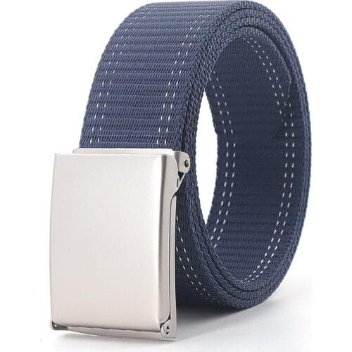 Fashion Mens Metel Buckle Canvas Belts Breathable Outdoor Leisure Unisex Sport Cowboy Jeans Accessories Silver Color Cinto Blue