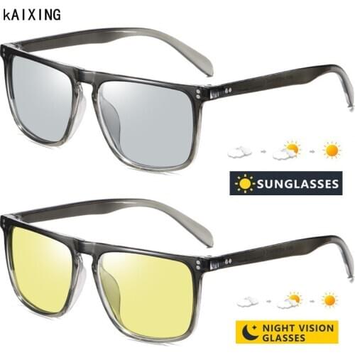 KAIXING Fashion Polarized Photochromic Sunglasses Day&Night Vision Driving Glasses Gradient Color Square Sun Glasses Men/Women