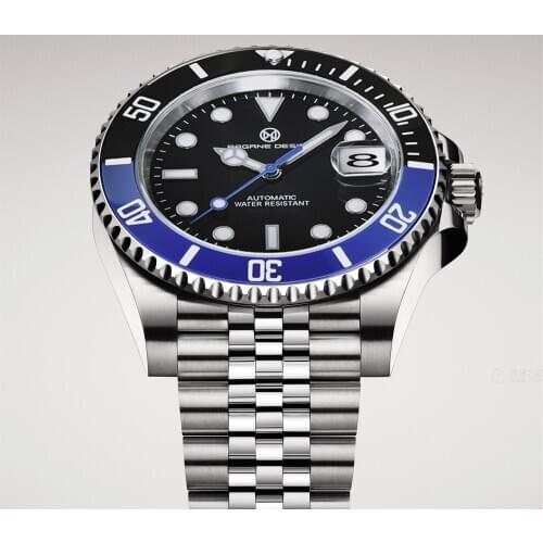 2021 New Mens Watch PAGRNE Design Automatic Mechanical Watch Luxury Sports Stainless Steel Waterproof Watch NH35 Sapphire Clock