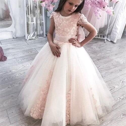 New Flower Girl Dresses For Wedding Lace Applique Party Tulle Floor Length A-Line First Communion Dress Princess Girl Dress