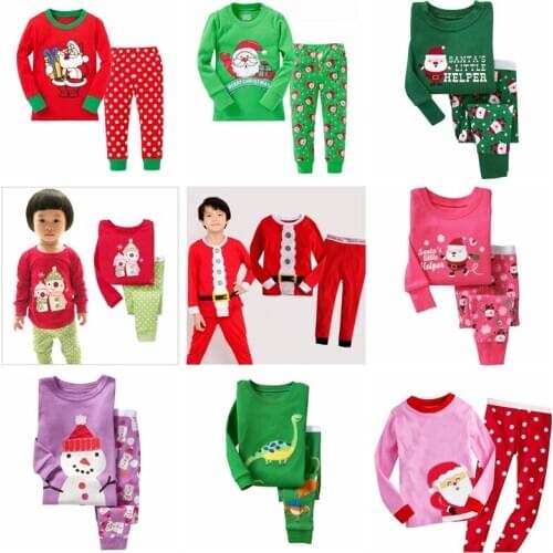 New Design Santa Claus Kids Pajama Sets Tops+Pants Children Sleepwear Boys Girls Nightwear Family Christmas Pyjamas