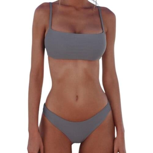 Bandeau Solid Color Women Push Up Bra Briefs Swimwear Bathing Suit Two Pieces Bikini Set for Water Activity