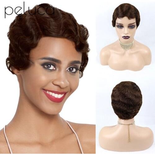 Peluca Short Pixie Cut Human Hair Wig Full Machine Made Brazilian Cheap Wigs Natural Wave Hair Peru For Women Brand Wholesale