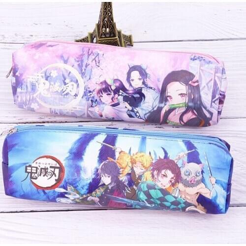 24 pcs/lot Demon Slayer Pencil Case Cute PU Leather Pencil bag box Stationery pen pouch office school supplies canetas zakka