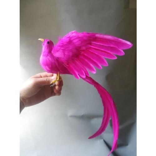 Real life toy hot pink feathers long tail bird model about 50x30cm spreading wings bird garden decoration prop toy gift h1010