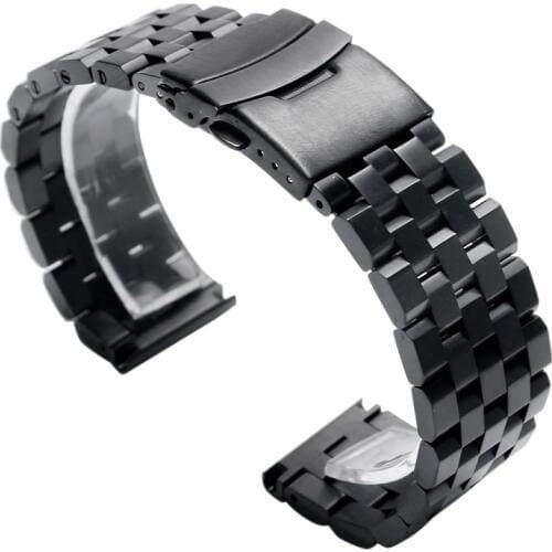 Silver/Black Solid Stainless Steel 22mm 20mm Watchbands Folding Clasp Mens High Quality Watch Strap Replacement