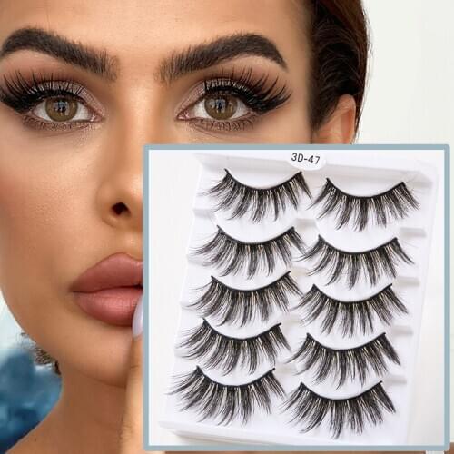Eyelashes 5Pairs Set Hand Made 3D Mink Hair Full Strip Lashes Makeup Lashes Natural Long Lasting Extension False Eyelashes Tools