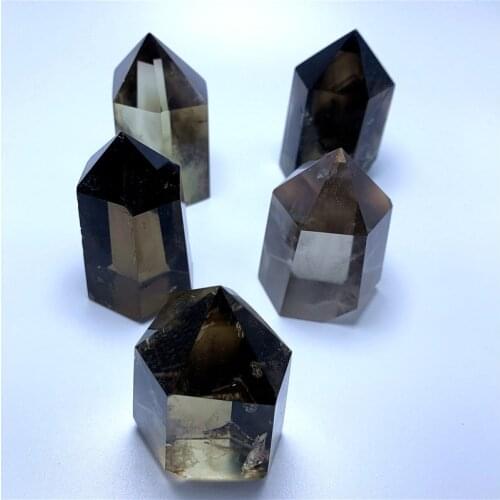 Carved 40-60mm natrual smoky quartz wand reiki healing crystals point energy tower for home decoration