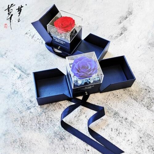 Rose in a transparent acrylic box Eternal flower For my wife and girlfriend on Valentines Day Flowers Ring box christmas decor