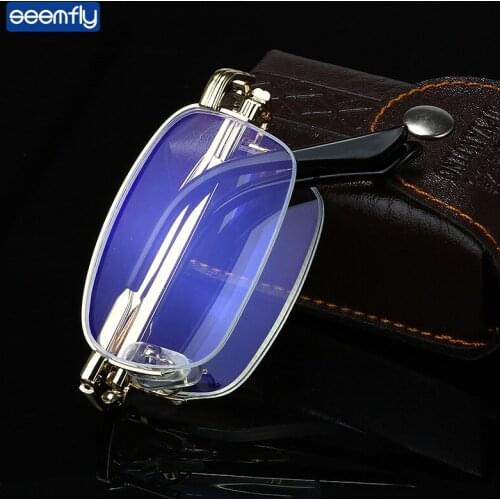 Seemfly Fashion Metal Portable Folding Reading Glasses Vintage Anti Blue Light Presbyopia Eyeglasses With Box Diopters 1.0 4.0