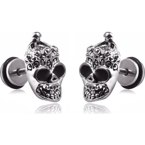 Titanium Steel Skull Stud Earrings Hip Hop Rock Tide Dumbbell Stud Earrings Punk Gothic Unisex Jewelry for Men and Women