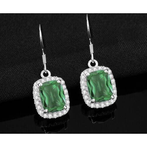 Szjinao Real 925 Sterling Silver Earrings Emerald Gemstone Dangle Earrings With Diamond Bohemia Fashion Jewelry Wedding Gift New