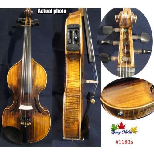 Black colors 5 strings 4/4 electric violin +Acoustic violin #8640