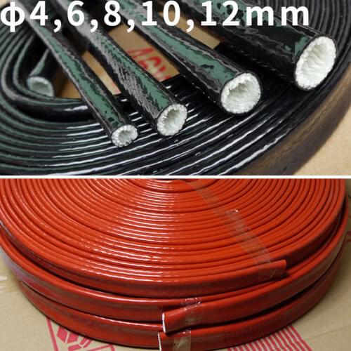 ID 4 6 8 10 12mm Thickening Fire Proof Tube Silicone Fiberglass Cable Sleeve High Temperature Oil Resistant Insulated Pipe