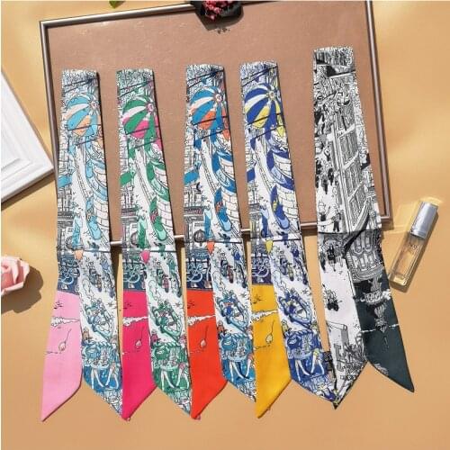 High-End Womens Scarf Paris Printing Luxury Brand Womens Headscarf Headband Tie Bag Streamer Ladies Neck Shawl G75