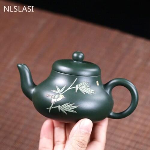 Yixing Boutique Tea Pot Handmade Purple Clay Teapot Raw Ore Dark Green Mud Kettle Chinese Tea Ceremony Customized Gifts 150ml