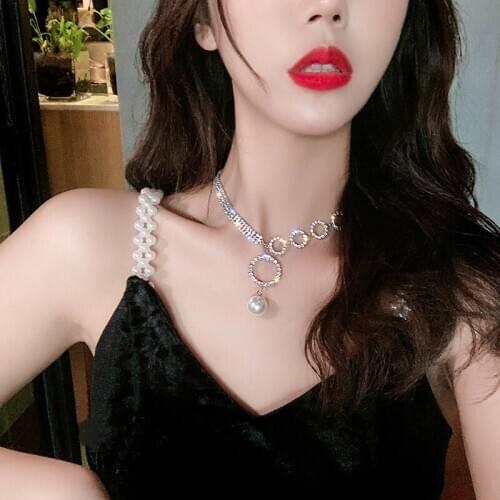 Luxury large circle pearl necklace chain for women exquisite and romantic wedding engagement bride necklace